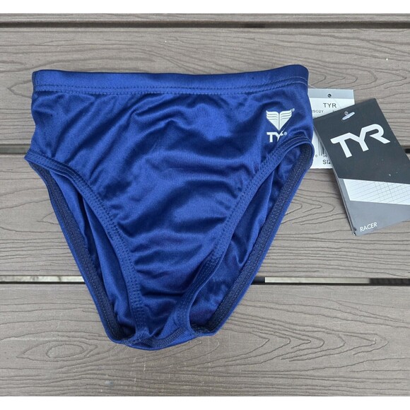 TYR Solid Navy 4 In Nylon Trainer Racer Boys Swim Brief- Size 22 New - Picture 1 of 3